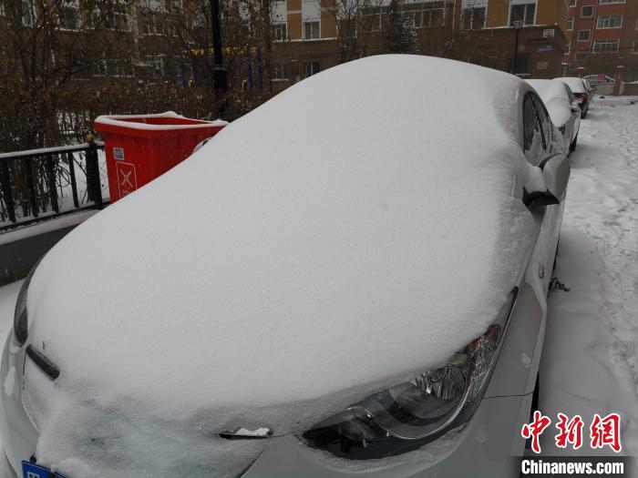 庭院的車輛被雪覆蓋?！〗x 攝
