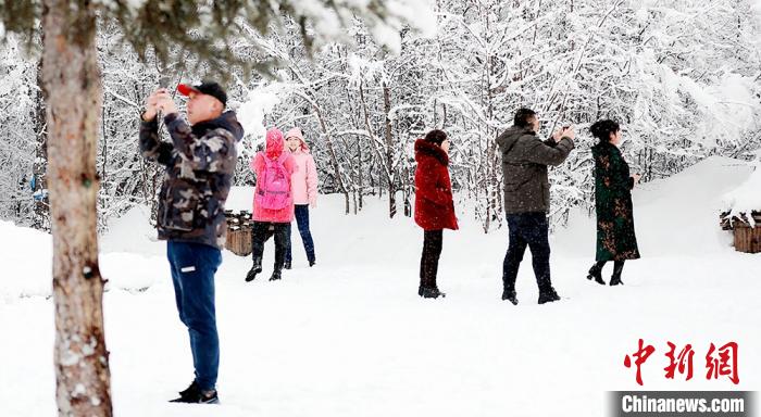 游客紛紛拍攝美麗的雪景?！⊥蹙瓣?攝